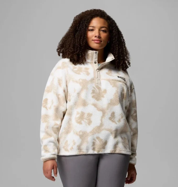 Damen Helvetia™ II bedruckter, verkürzter Fleece-Pullover mit halben Druckknöpfen