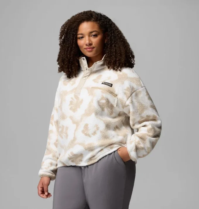 Damen Helvetia™ II bedruckter, verkürzter Fleece-Pullover mit halben Druckknöpfen