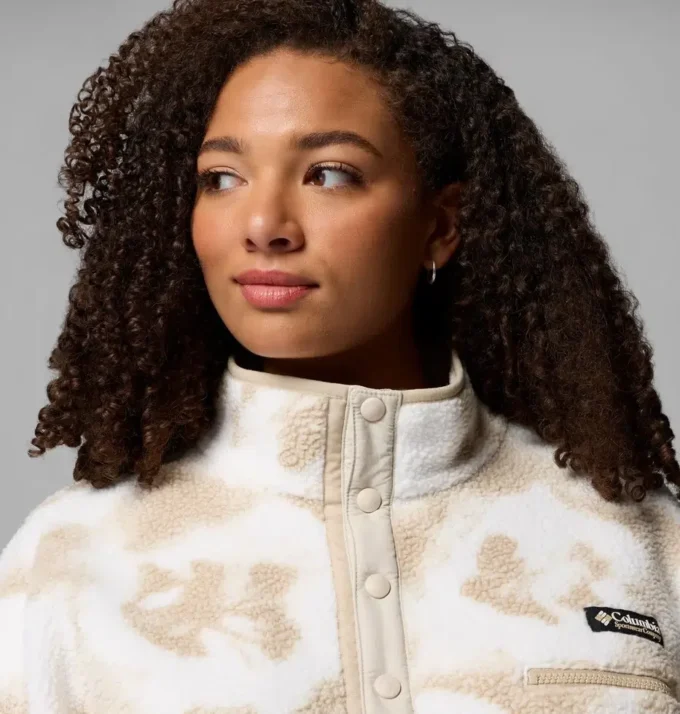 Damen Helvetia™ II bedruckter, verkürzter Fleece-Pullover mit halben Druckknöpfen