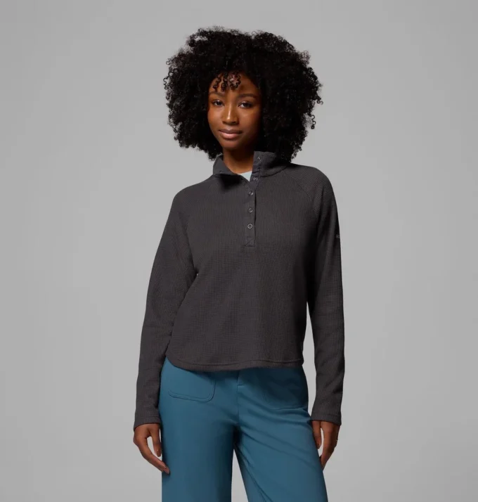 Damen Holly Hideaway™ Waffel-Shirt mit halbem Druckknopfverschluss
