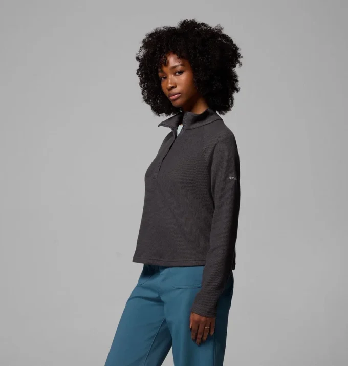 Damen Holly Hideaway™ Waffel-Shirt mit halbem Druckknopfverschluss