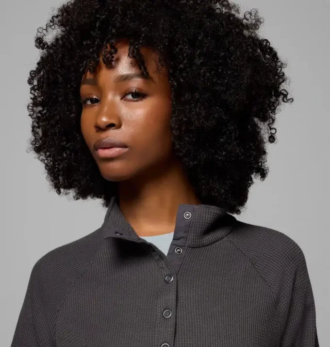 Damen Holly Hideaway™ Waffel-Shirt mit halbem Druckknopfverschluss