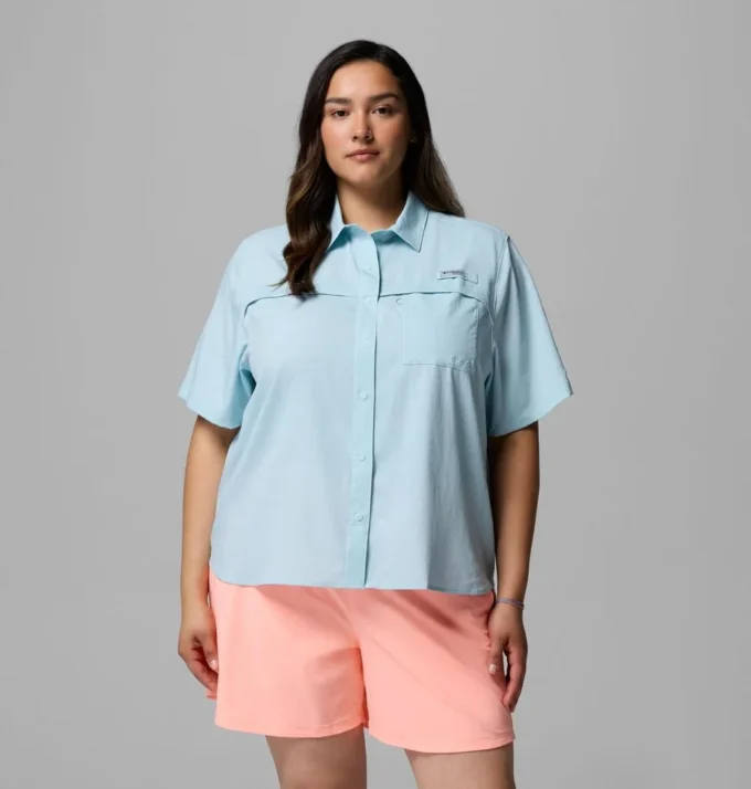 Damen PFG Castback™ Gewebtes Kurzarmhemd – Übergröße