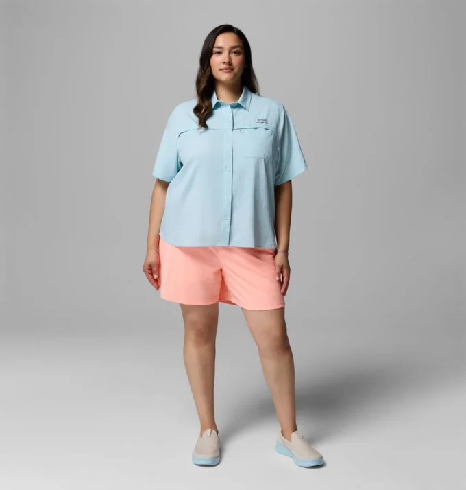 Damen PFG Castback™ Gewebtes Kurzarmhemd – Übergröße