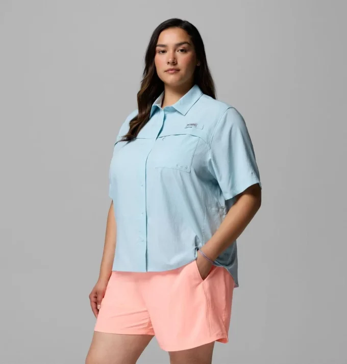 Damen PFG Castback™ Gewebtes Kurzarmhemd – Übergröße