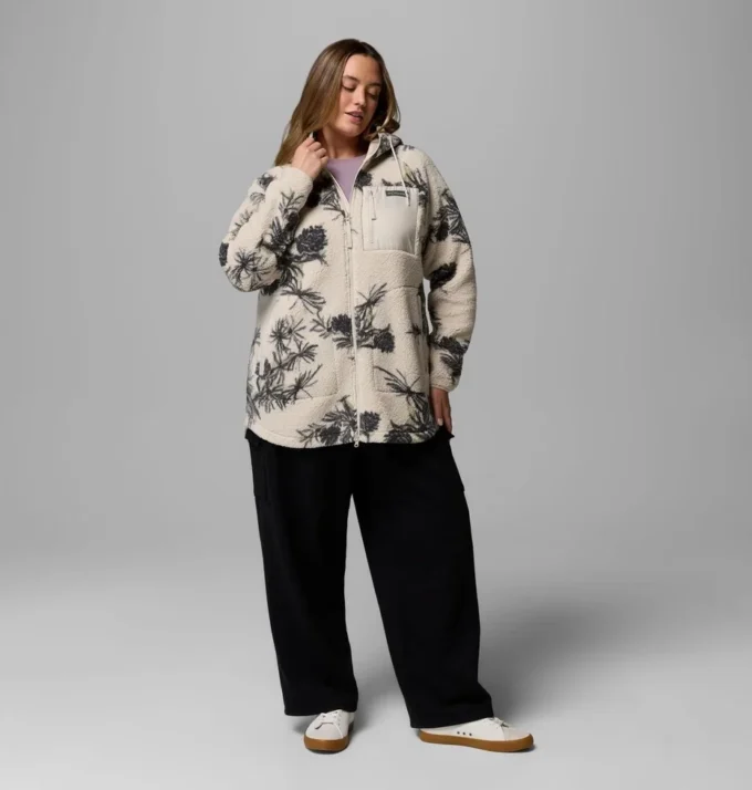 Damen Winter Warmth™ Hoodie mit durchgehendem Reißverschluss und Print – Übergröße