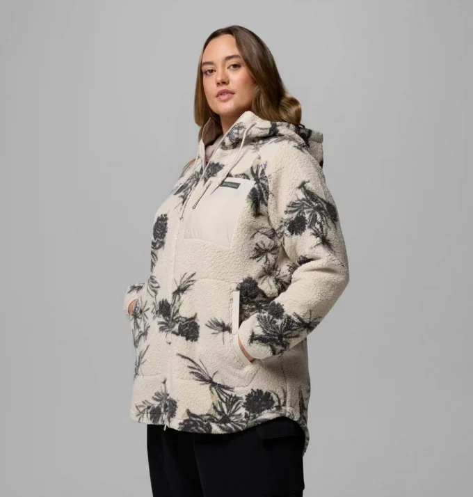 Damen Winter Warmth™ Hoodie mit durchgehendem Reißverschluss und Print – Übergröße