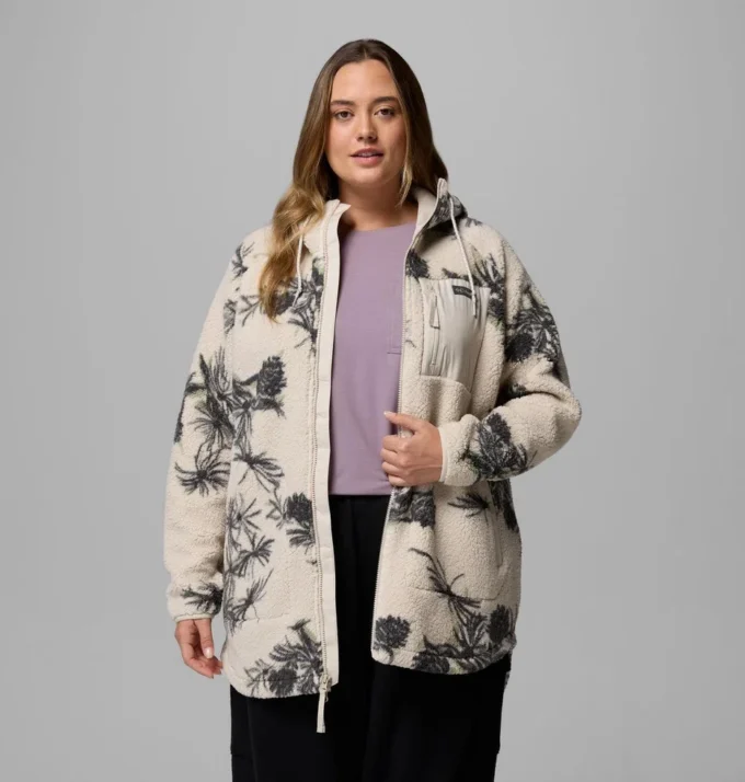 Damen Winter Warmth™ Hoodie mit durchgehendem Reißverschluss und Print – Übergröße