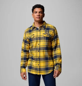 Herren-Flanellhemd mit langen Ärmeln und Collegiate Flare Gun™-Motiv – Michigan