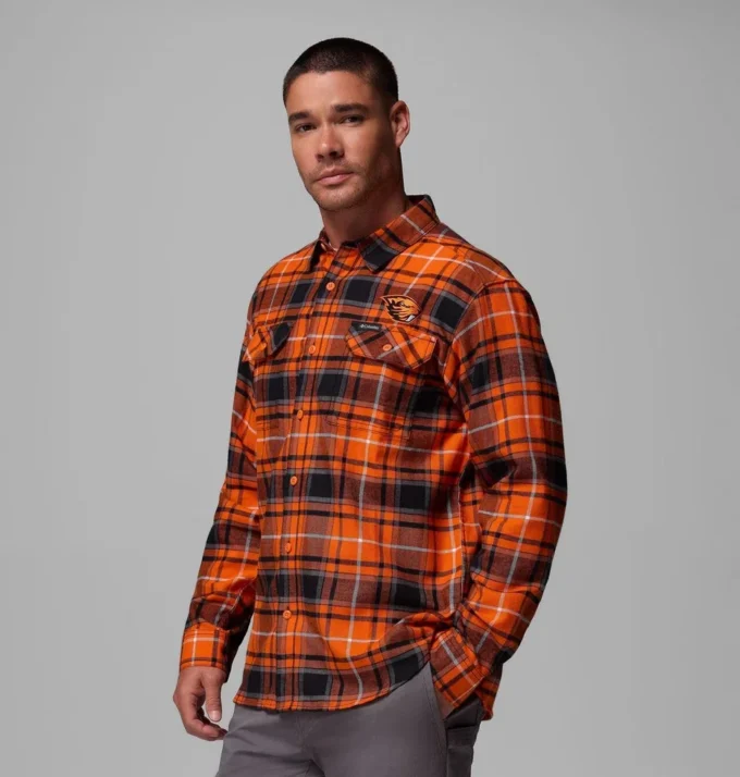 Herren-Flanellhemd mit langen Ärmeln und Collegiate Flare Gun™-Motiv – Oregon State