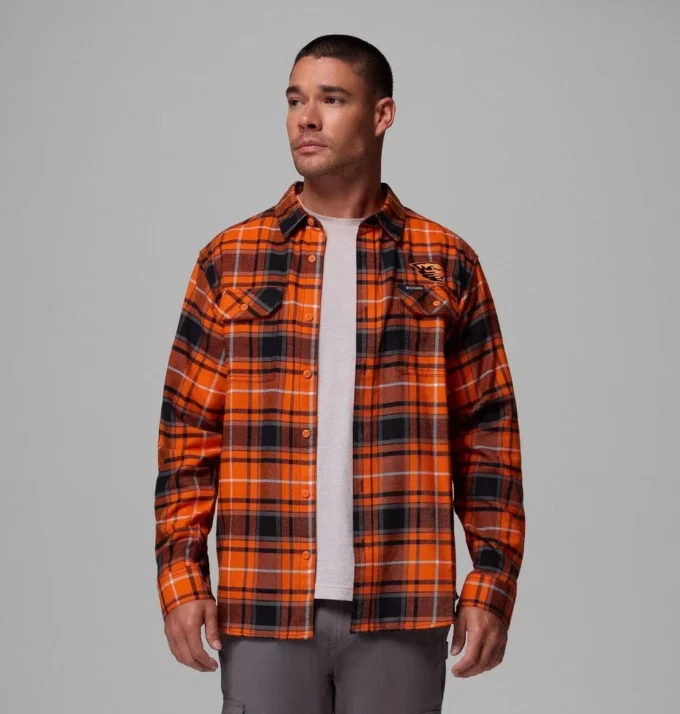 Herren-Flanellhemd mit langen Ärmeln und Collegiate Flare Gun™-Motiv – Oregon State