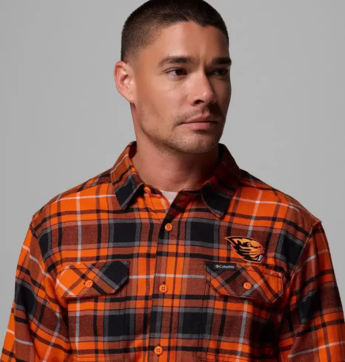 Herren-Flanellhemd mit langen Ärmeln und Collegiate Flare Gun™-Motiv – Oregon State