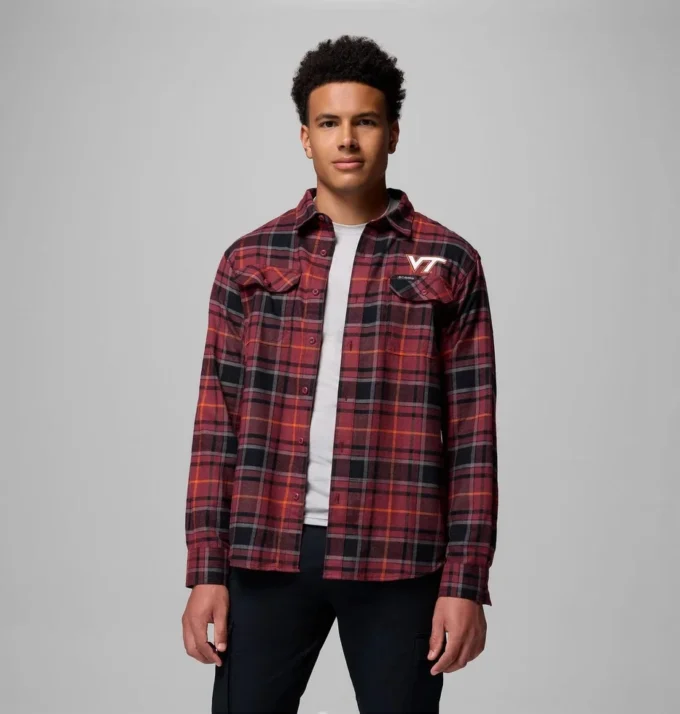 Herren-Flanellhemd mit langen Ärmeln und Collegiate Flare Gun™-Motiv – Virginia Tech