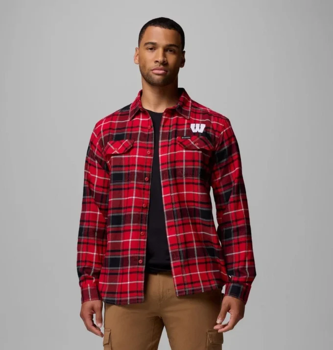 Herren-Flanellhemd mit langen Ärmeln und Flare Gun™-Motiv – Wisconsin