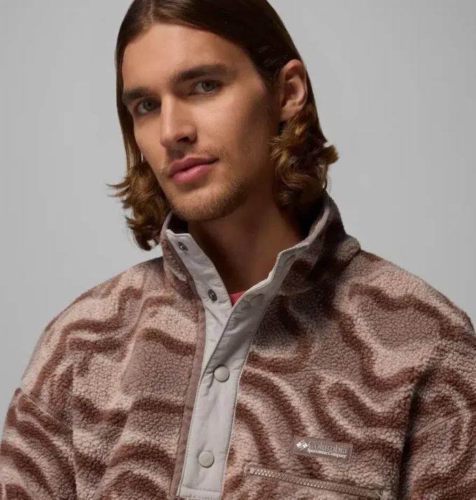 Herren Helvetia™ II bedruckter Fleece-Pullover mit halben Druckknöpfen